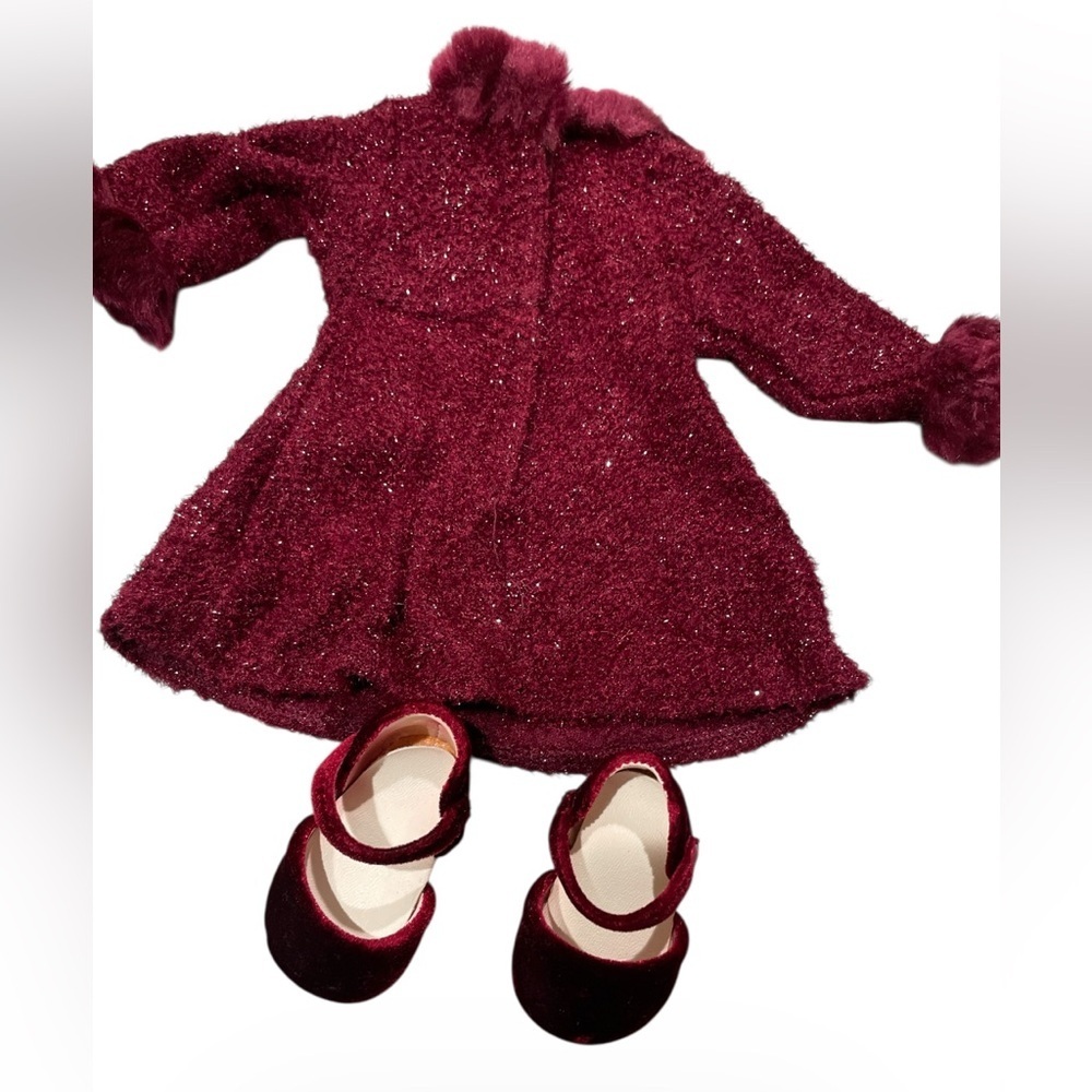 American Girl Burgundy Velvet Holiday Dress Outfit Shoes Tights AG Tagged - Picture 8 of 13